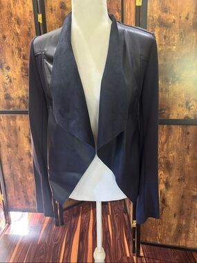 Navy Draped Open-Front Blazer Jacket